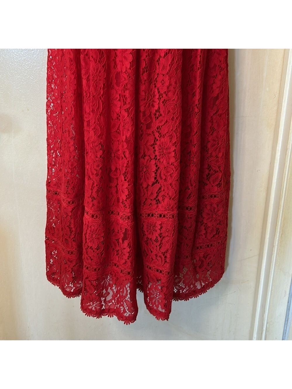 NSR Red lace tea length dress size S - Picture 6 of 13